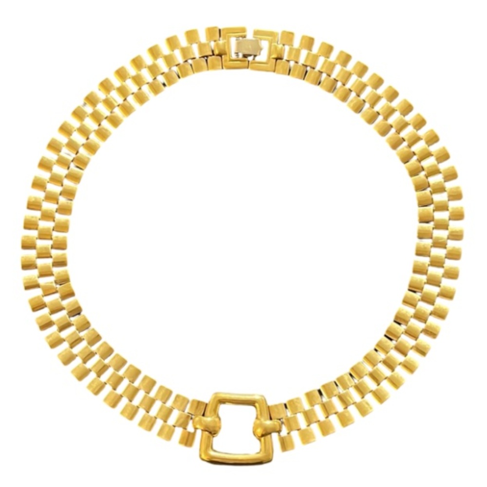 Vintage Monet Gold Plated Open Square Link Watch Chain Necklace